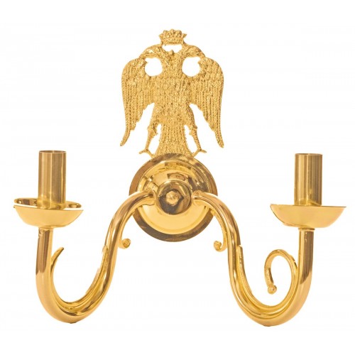 Απλίκα Σωληνωτή Ορειχάλκινη 2 Φώτων με Δικέφαλο