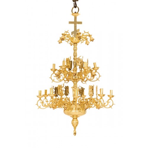 Πολυέλαιος Χυτός Λείος Αγιορείτικος 36 Φώτων Επίχρυσος