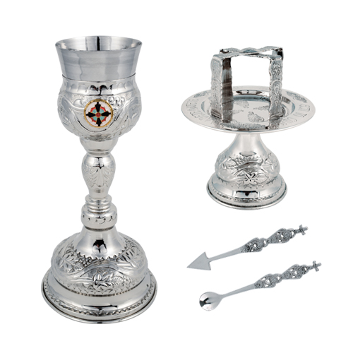 Δισκοπότηρο επινικελωμένο με σμαλτάκι (σετ πέντε τεμαχίων)