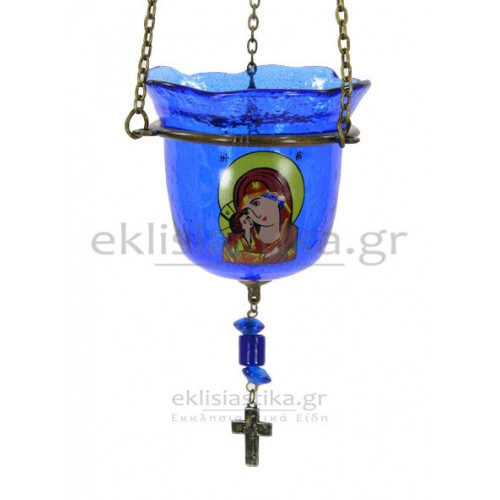 Κρεμαστή καντήλα fusing με χαλκομανία της Παναγίας